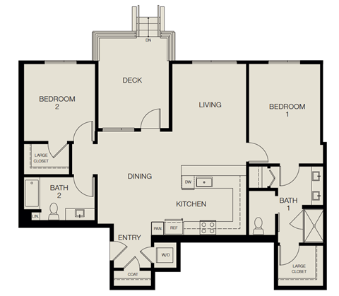 Floor plan for 2 beds, 2 baths, 1197 sqft